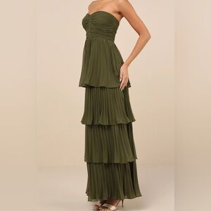 Lulus Seriously Sensational Olive Green Tiered Maxi Dress